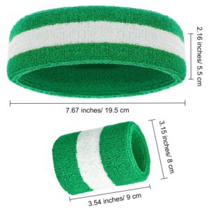 6 Pcs Terry Cloth Rainbow Sweatbands Set - 2 Headbands, 4 Wristbands for Men Women, Gym, Sports, LGBT Pride Parade (Green and White)