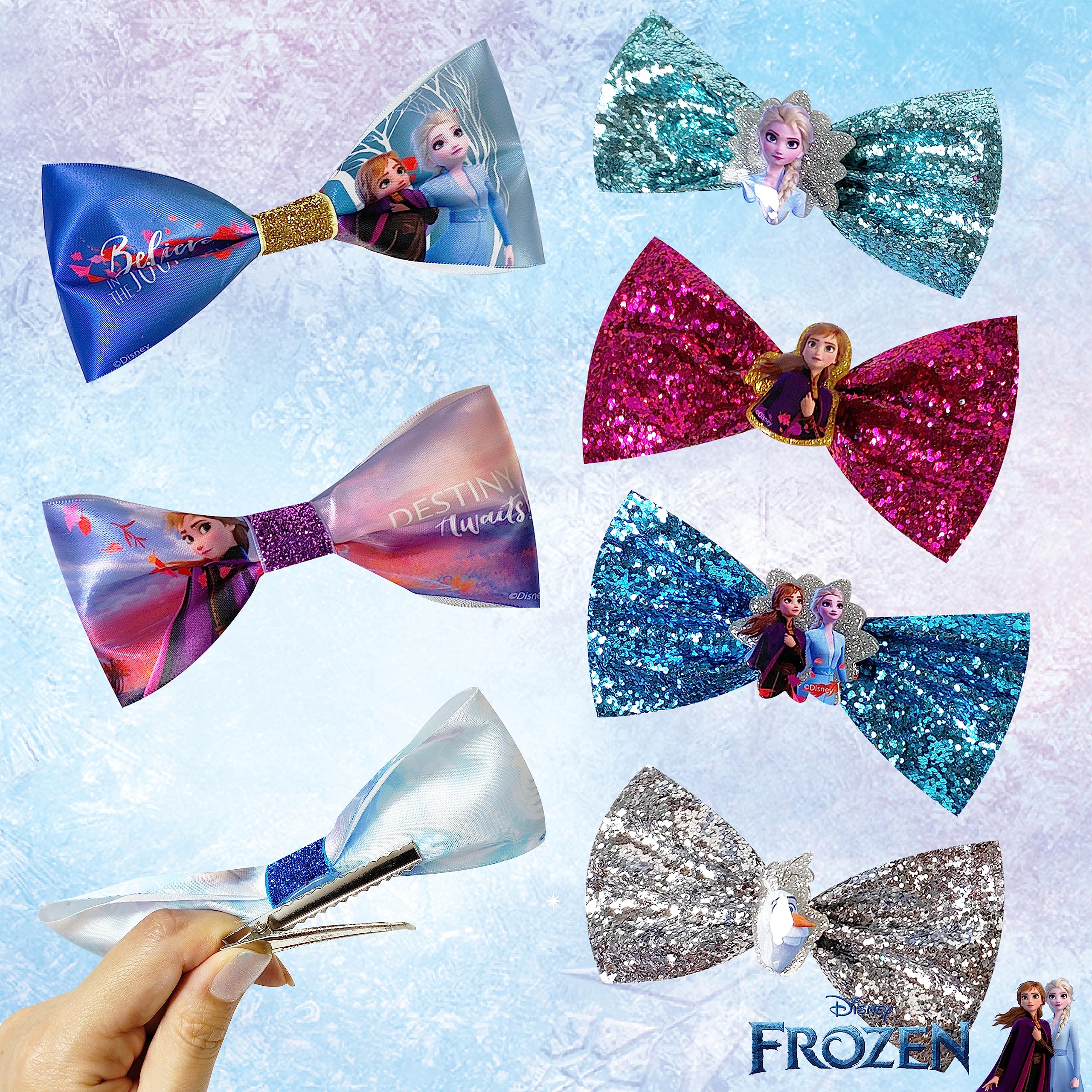 Frozen 2 Girls 7 Small Bow Bundle, Hair Bows for Girls - Ages 3+