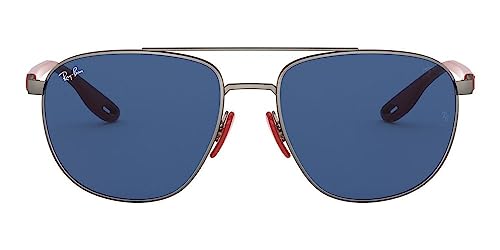 Ray-Ban RB3659M Scuderia Ferrari Collection Square Sunglasses, Matte Gunmetal/Dark Blue, 57 mm