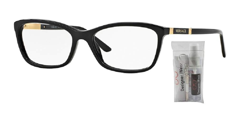 Versace VE3186 GB1 54M Black Cateye Eyeglasses For Women+ BUNDLE With Designer iWear Eyewear Kit