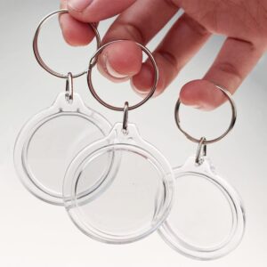 25PCS Clear Round Acrylic Photo Keychains Round Blank Insert Photo Picture Frame Split Ring Keychain Snap In Round Photo Keychrings Wallet Friendly Key Ring for Women Men 1.4 x 1.4 Inch Inner Diameter