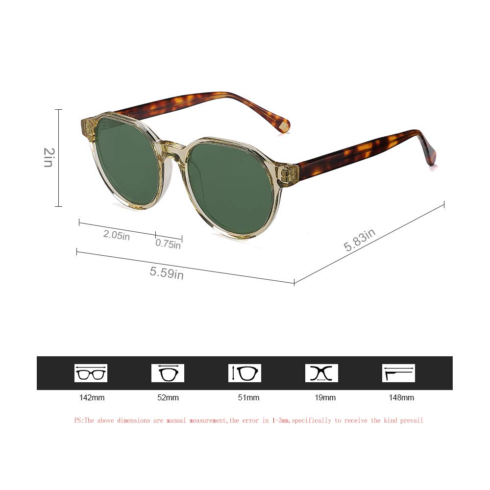 2020 VentiVenti Vintage Round Acetate Polarized Sunglasses Hard Frame Designer Eyewear For Women Men Green Transparent Frame/G15 Lens