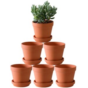 terra cotta pots with saucer- 6-pack large clay pots 5.5'' ceramic pottery planter cactus flower succulent pot with drainage hole- great for plants,crafts terra cotta planter