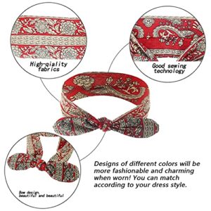 Carede Bandana Headband for Women Vintage Paisley Knot Headbands Bow Headband Elastic Cute Hair Band,Pack of 6