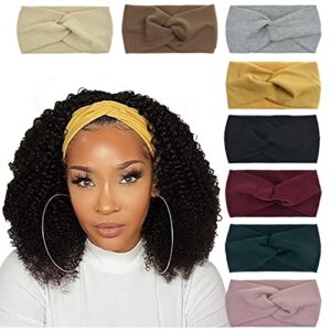 DRESHOW 8 Pack Girls Turban Wide Headbands for Women Headwraps Knotted Elastic Yoga Workout Solid Color Hair Accessories