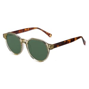 2020 ventiventi vintage round acetate polarized sunglasses hard frame designer eyewear for women men green transparent frame/g15 lens