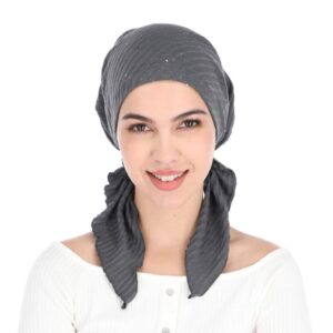 Madison Headwear Pre-Tied Hair Scarves for Women Featuring A Unique Sparkly Foil Finish and Stretchy Ribbed Fabric (Heather Grey)