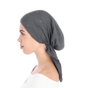 Madison Headwear Pre-Tied Hair Scarves for Women Featuring A Unique Sparkly Foil Finish and Stretchy Ribbed Fabric (Heather Grey)