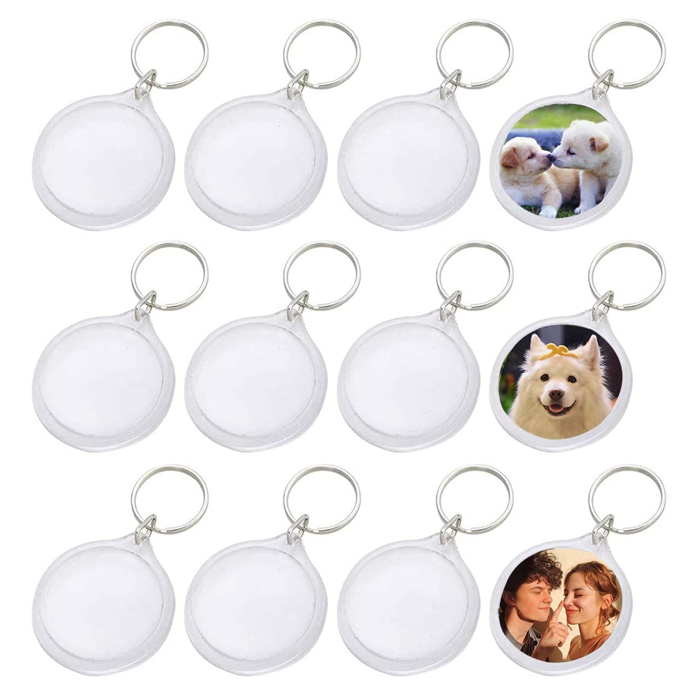 25PCS Clear Round Acrylic Photo Keychains Round Blank Insert Photo Picture Frame Split Ring Keychain Snap In Round Photo Keychrings Wallet Friendly Key Ring for Women Men 1.4 x 1.4 Inch Inner Diameter