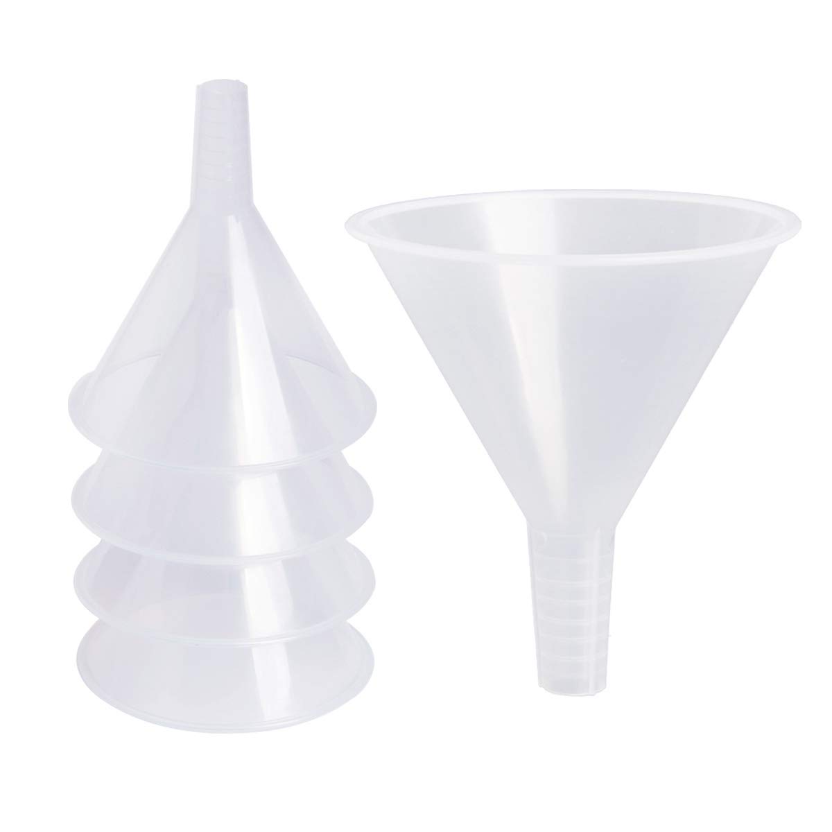 SBYURE 6 Pack Plastic Funnels, 4.6 Inch Multi-Purpose Clear Plastic Funnels with Long Reaching Spout for Science Lab Bottle Filling Liquid,Water Bottle,Easy and Smooth Transfer