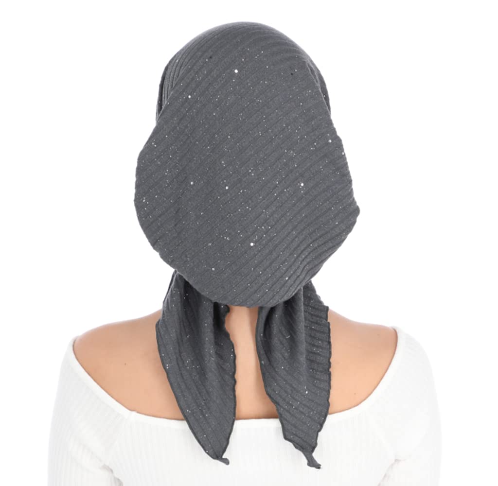 Madison Headwear Pre-Tied Hair Scarves for Women Featuring A Unique Sparkly Foil Finish and Stretchy Ribbed Fabric (Heather Grey)