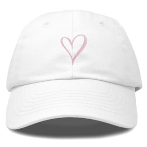 DALIX Hand Drawn Heart Hat Womens Embroidered Baseball Cap White