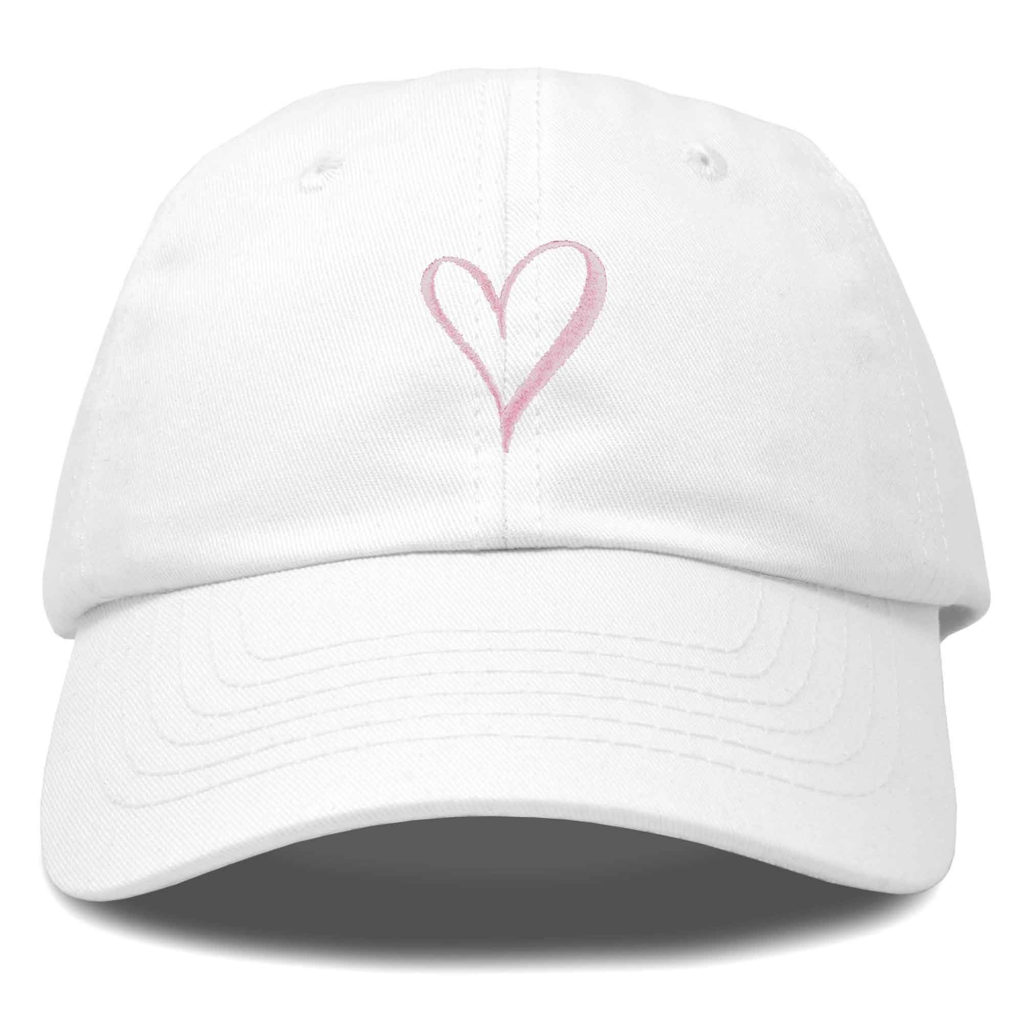 DALIX Hand Drawn Heart Hat Womens Embroidered Baseball Cap White