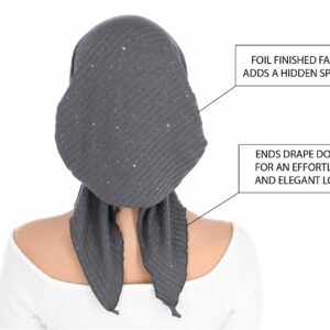 Madison Headwear Pre-Tied Hair Scarves for Women Featuring A Unique Sparkly Foil Finish and Stretchy Ribbed Fabric (Heather Grey)