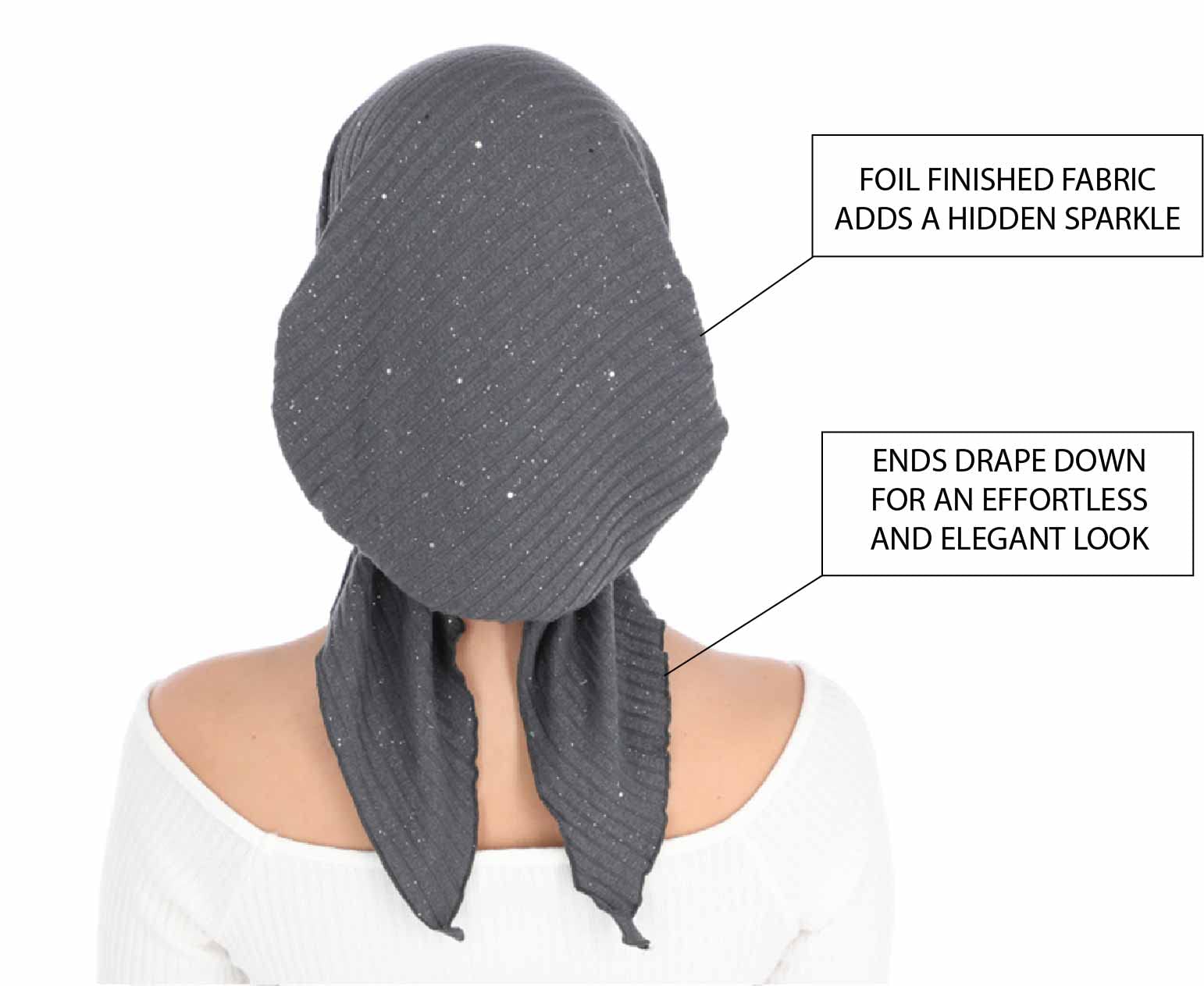 Madison Headwear Pre-Tied Hair Scarves for Women Featuring A Unique Sparkly Foil Finish and Stretchy Ribbed Fabric (Heather Grey)