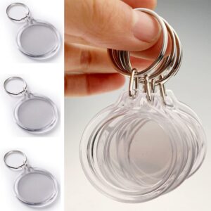 25PCS Clear Round Acrylic Photo Keychains Round Blank Insert Photo Picture Frame Split Ring Keychain Snap In Round Photo Keychrings Wallet Friendly Key Ring for Women Men 1.4 x 1.4 Inch Inner Diameter