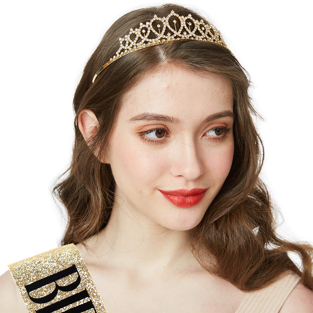 Birthday Girl Sash & Rhinestone Tiara Kit - Gold Glitter Birthday Gifts Birthday Sash for Women Birthday Party Supplies