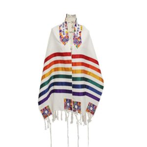 yair emanuel tallit prayer shawl - embroidered silk colorful stripes and magen david design tallis - comes with matching tallit bag and kippah - 20 inch