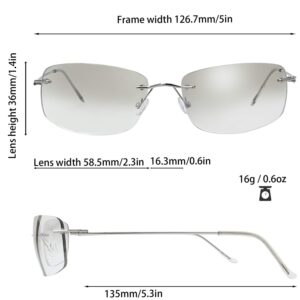 The Fresh Minimalist Small Rectangular Sunglasses Clear Eyewear - Gift Box Package (1MC-Silver, Clear, 58)