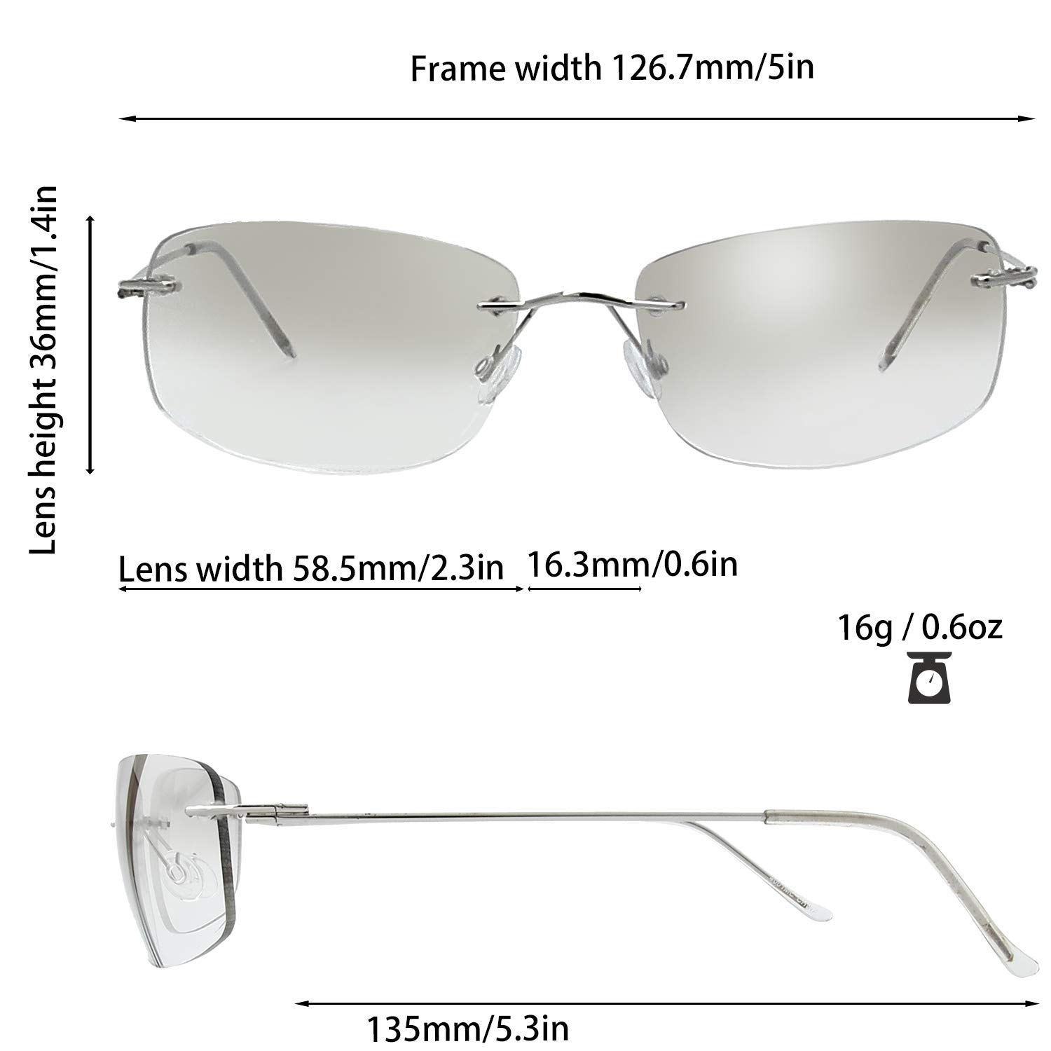 The Fresh Minimalist Small Rectangular Sunglasses Clear Eyewear - Gift Box Package (1MC-Silver, Clear, 58)