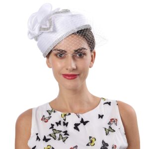 FORBUSITE Fascinators Hat for Women Church Tea Party Headband Derby Wedding Cocktail Hat White