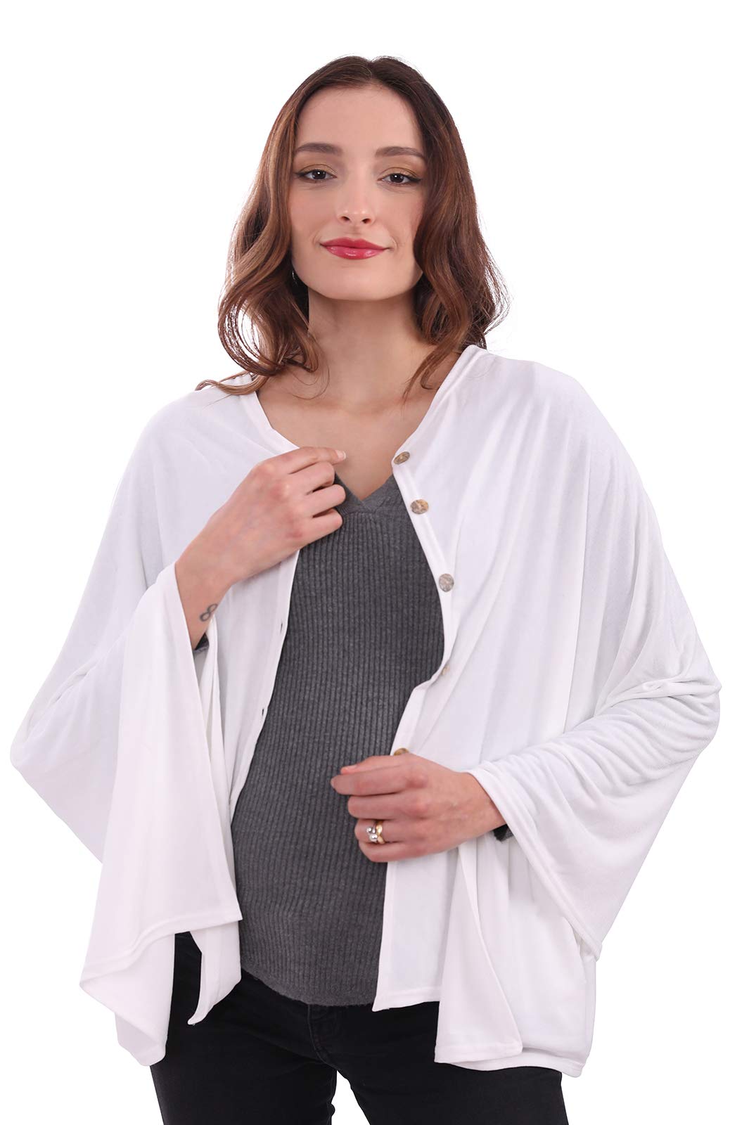 MissShorthair Women's Lightweight Knitted Scarf Poncho Sweater Cape Shawl Versatile Spring Summer Ponchos Wraps White