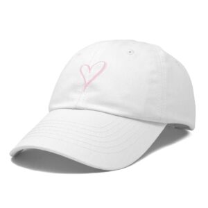 DALIX Hand Drawn Heart Hat Womens Embroidered Baseball Cap White