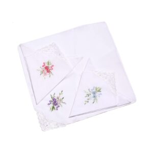 Ladies Hankies Cotton Embroidery Ladies' Vintage Floral Lace Handkerchiefs for Wedding Party (6 Pack)