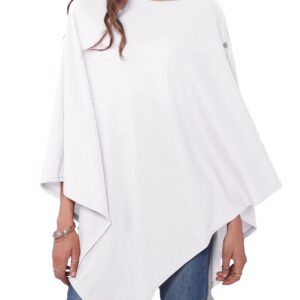 MissShorthair Women's Lightweight Knitted Scarf Poncho Sweater Cape Shawl Versatile Spring Summer Ponchos Wraps White