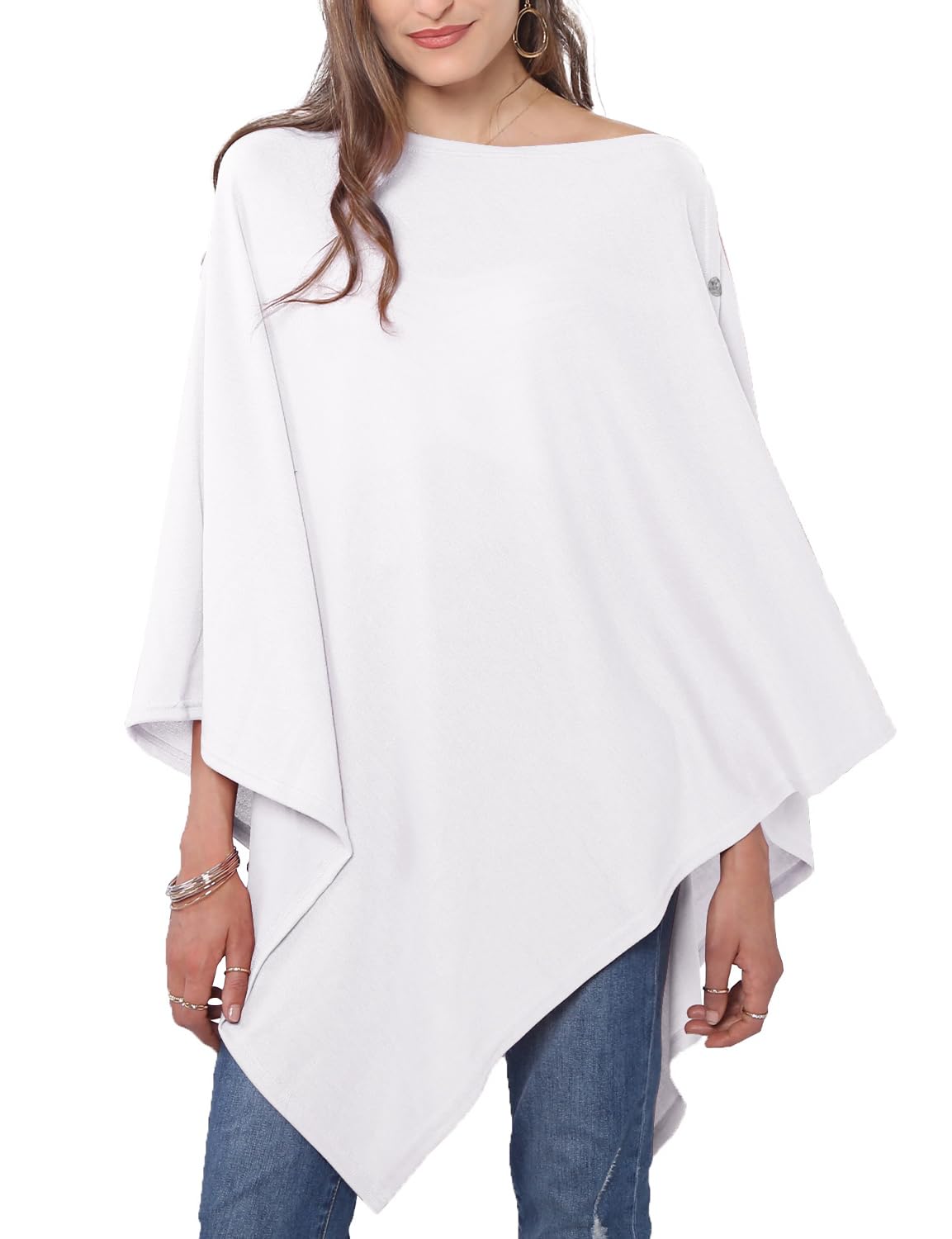 MissShorthair Women's Lightweight Knitted Scarf Poncho Sweater Cape Shawl Versatile Spring Summer Ponchos Wraps White