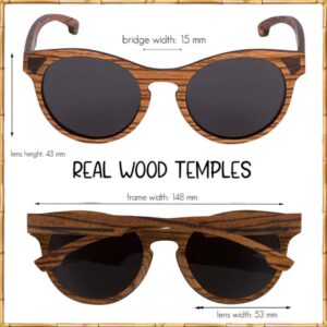 Woodies One-Bridge Classic Round All-Wood Sunglasses | Panto Shape, Dark Polarized Lens | 100% UVA/UVB Ray Protection