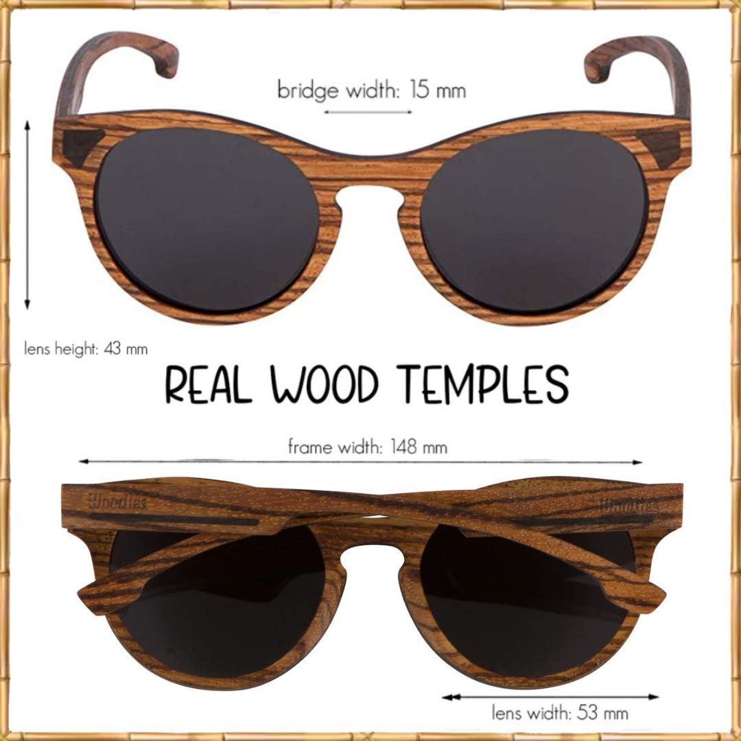 Woodies One-Bridge Classic Round All-Wood Sunglasses | Panto Shape, Dark Polarized Lens | 100% UVA/UVB Ray Protection