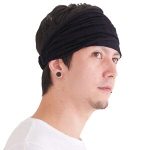 CHARM Wide Headband Bandana for Women - Mens Large Hair Turban Head Wraps Boho Band Black