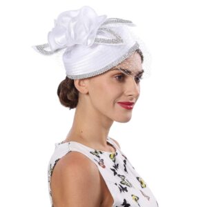 FORBUSITE Fascinators Hat for Women Church Tea Party Headband Derby Wedding Cocktail Hat White