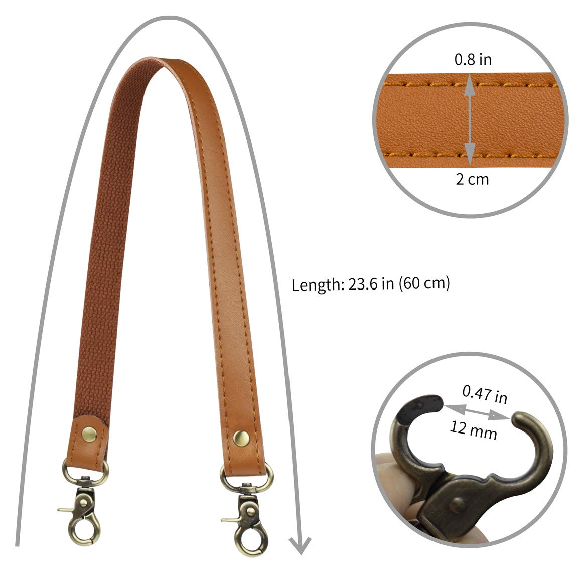 Allzedream Genuine Leather Purse Strap Sewing Canvas Replacement Handbag Shoulder Bag 2 Pcs (Camel)