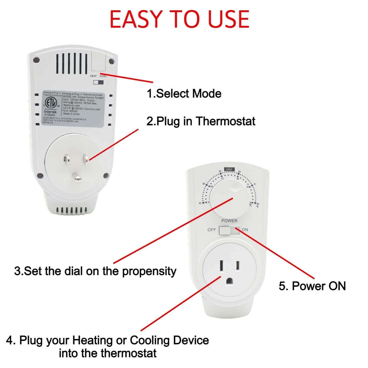 Amaze Plug in Thermostat - Compatible for all Heaters, Fans and Air Conditioners.