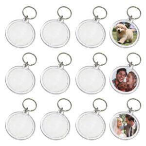 25PCS Clear Round Acrylic Photo Keychains Round Blank Insert Photo Picture Frame Split Ring Keychain Snap In Round Photo Keychrings Wallet Friendly Key Ring for Women Men 1.4 x 1.4 Inch Inner Diameter