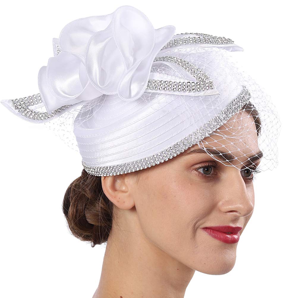 FORBUSITE Fascinators Hat for Women Church Tea Party Headband Derby Wedding Cocktail Hat White