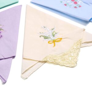 Ladies Hankies Cotton Embroidery Ladies' Vintage Floral Lace Handkerchiefs for Wedding Party (6 Pack)