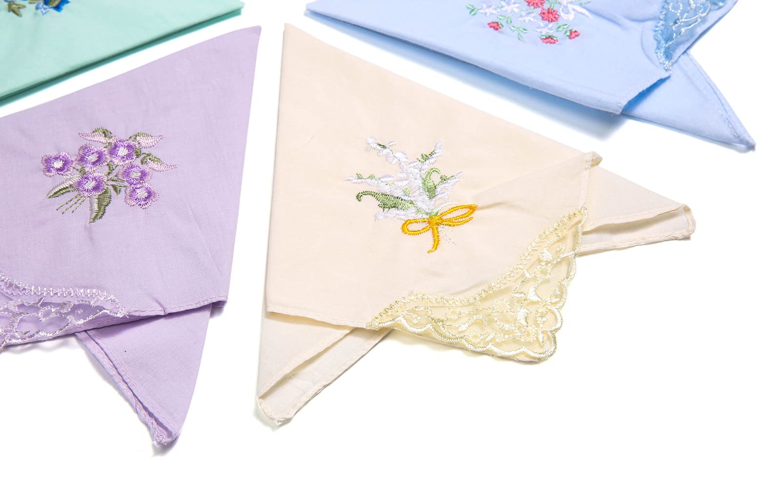 Ladies Hankies Cotton Embroidery Ladies' Vintage Floral Lace Handkerchiefs for Wedding Party (6 Pack)