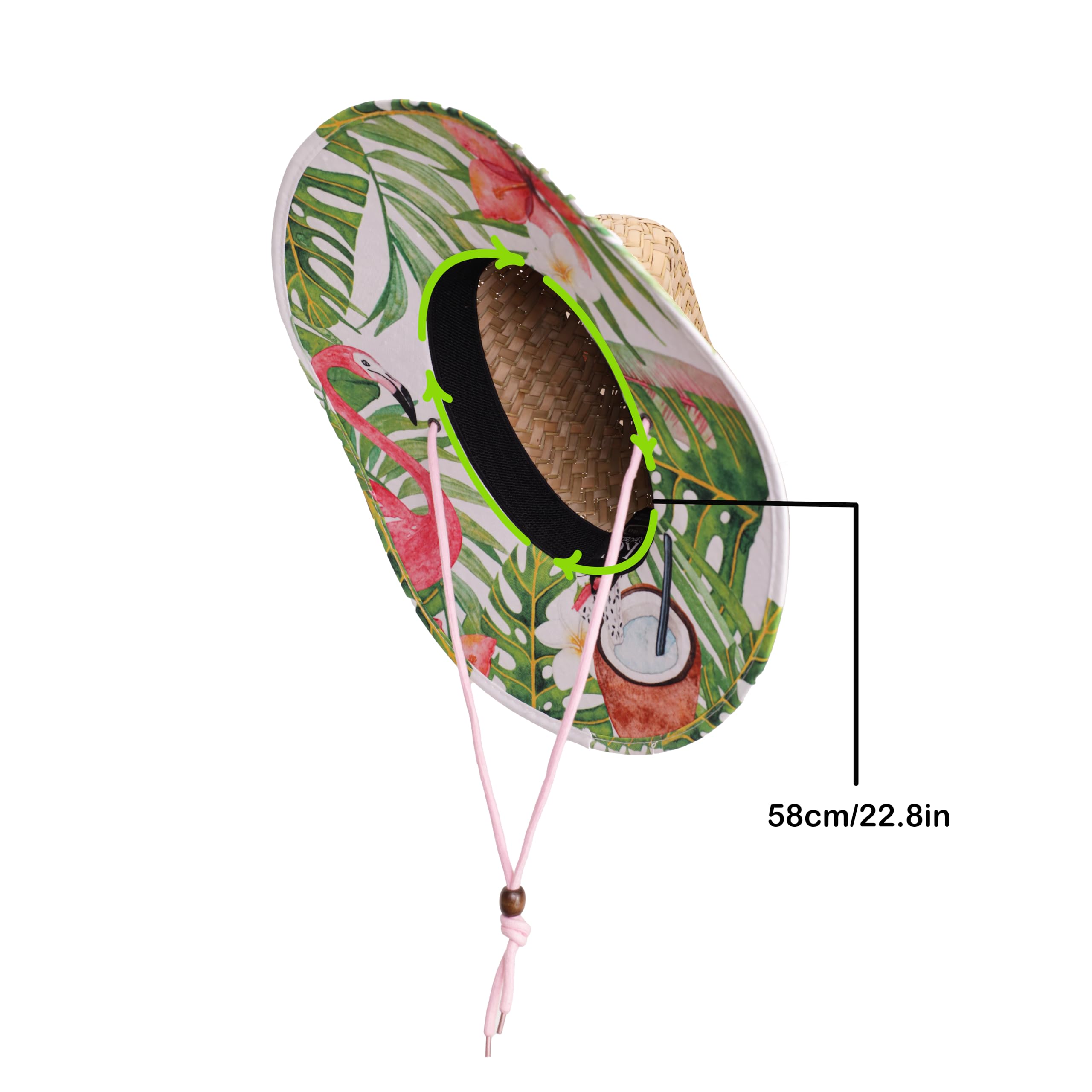 Woman's Sun Hat Straw Hat with Fabric Print Lifeguard Hat Great for Beach Ocean, Cruise, and Outdoor, Malabar Hat Co. (Flamingo Hat)