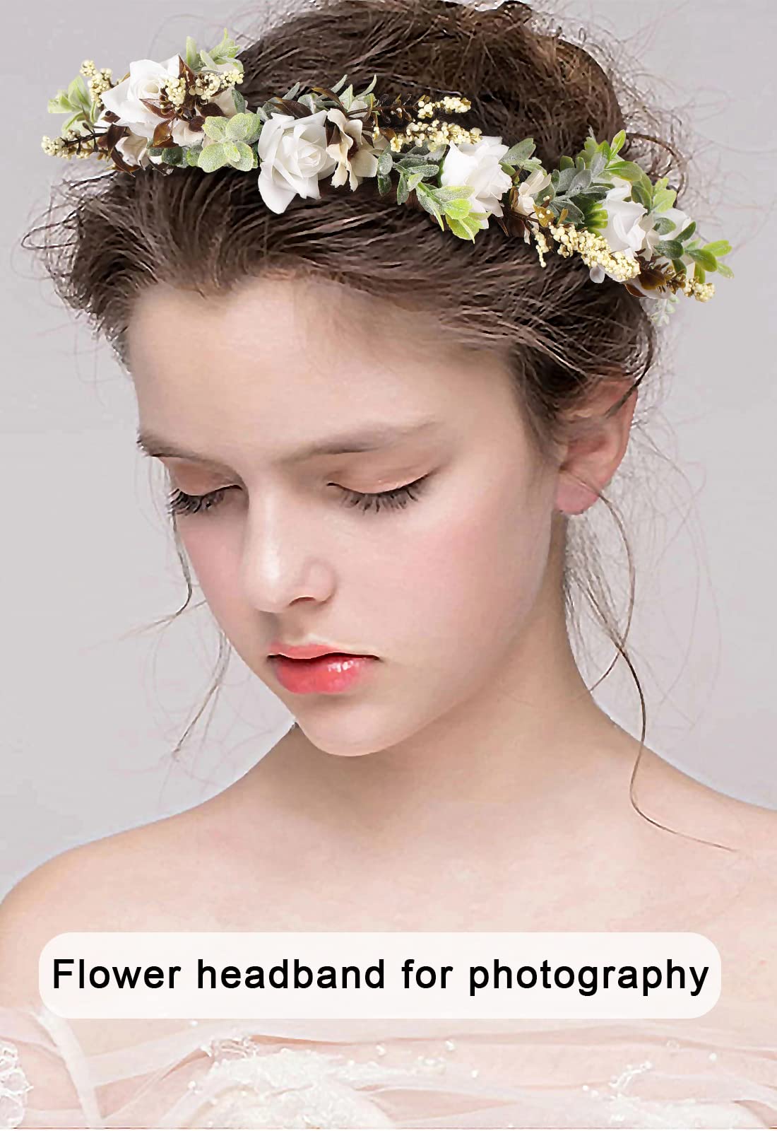 AWAYTR Leaf Flower Crown Garland Headpiece - Hair Floral Wreath Adjustable Flower Headbands for Bridal Wedding Festival Party Flower Leaves Crown (Cream white)