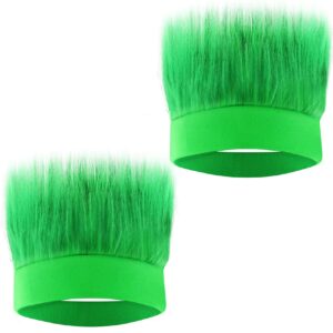 sunshane 2 pack hairy headband crazy hair wigs for mardi gras cosplay sports party and spirit day accessory (green)