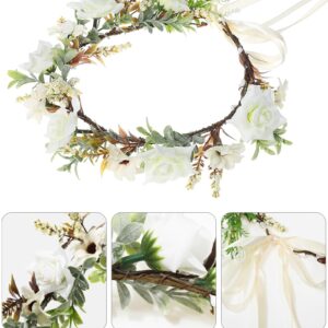 AWAYTR Leaf Flower Crown Garland Headpiece - Hair Floral Wreath Adjustable Flower Headbands for Bridal Wedding Festival Party Flower Leaves Crown (Cream white)