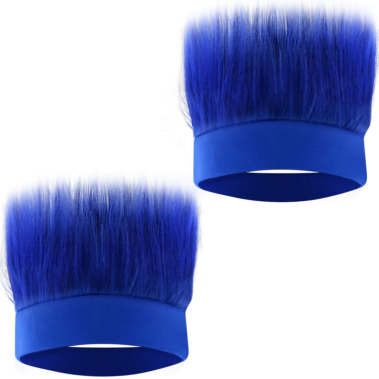 Sunshane 2 Pack Hairy Headband Crazy Hair Wigs for Mardi Gras Cosplay Sports Party and Spirit Day Accessory (Blue)