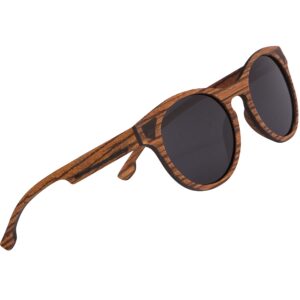 woodies one-bridge classic round all-wood sunglasses | panto shape, dark polarized lens | 100% uva/uvb ray protection