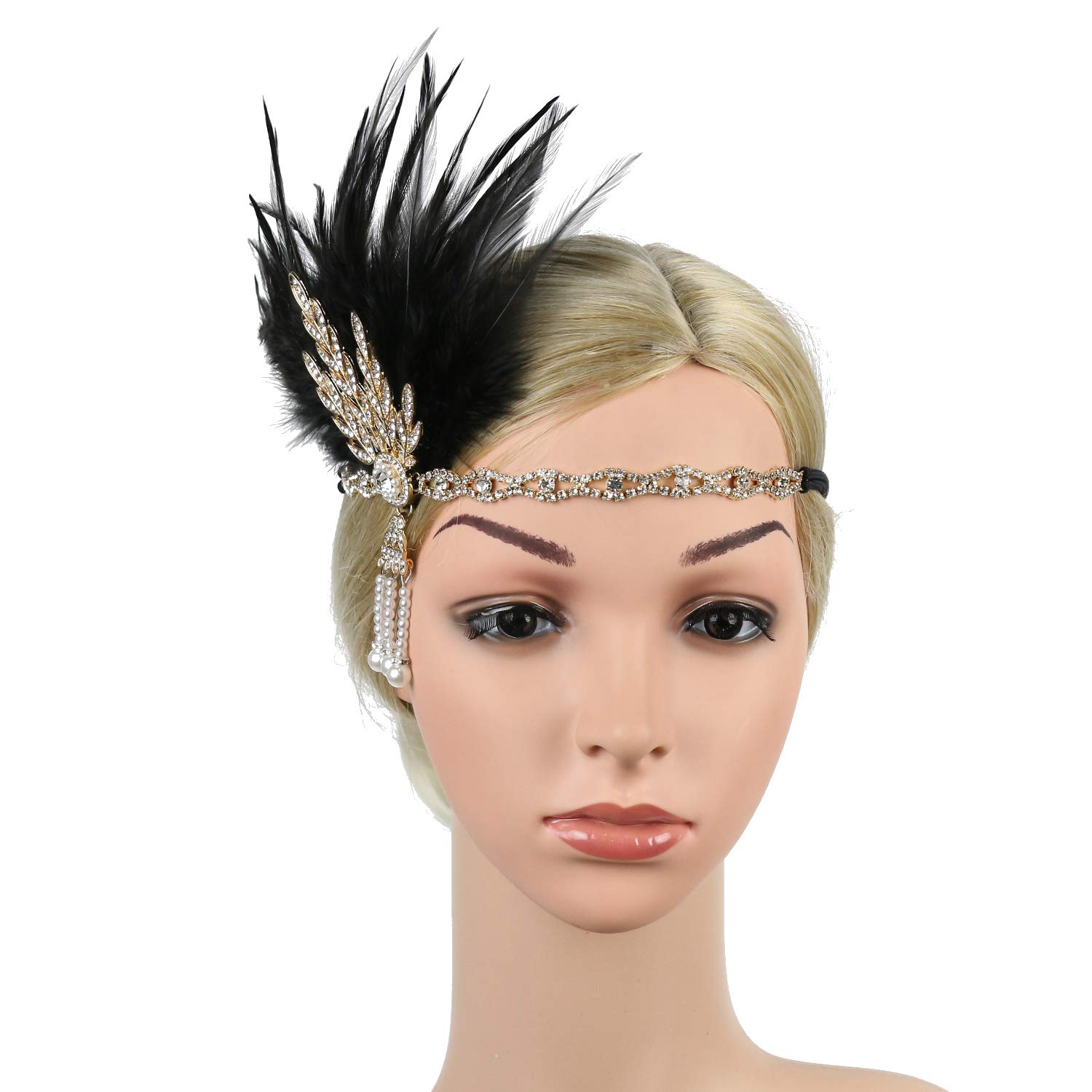 lvooaxs Flapper Headband Daisy Buchanan Costume Great Gatsby Leaf Tiara Headpiece 1920's Fancy Hair Accessory (black+gold)