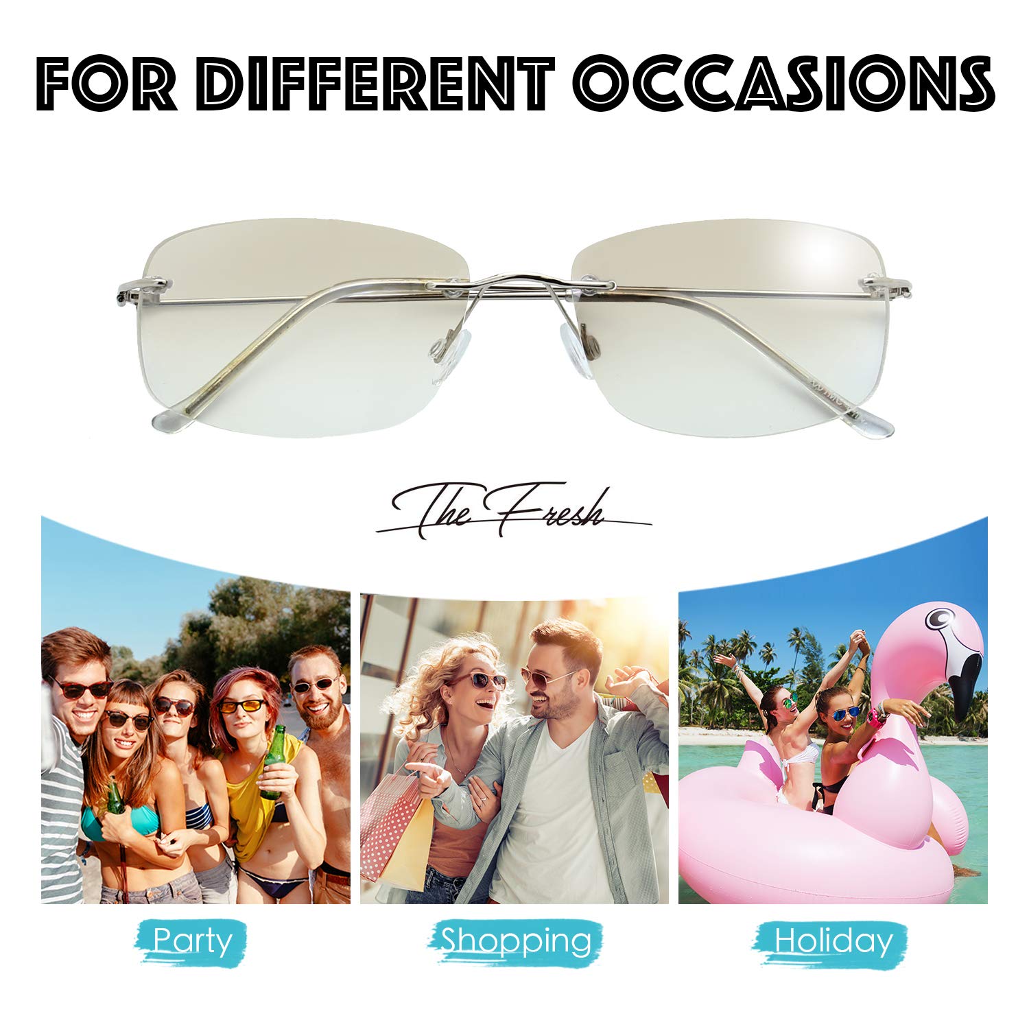 The Fresh Minimalist Small Rectangular Sunglasses Clear Eyewear - Gift Box Package (1MC-Silver, Clear, 58)