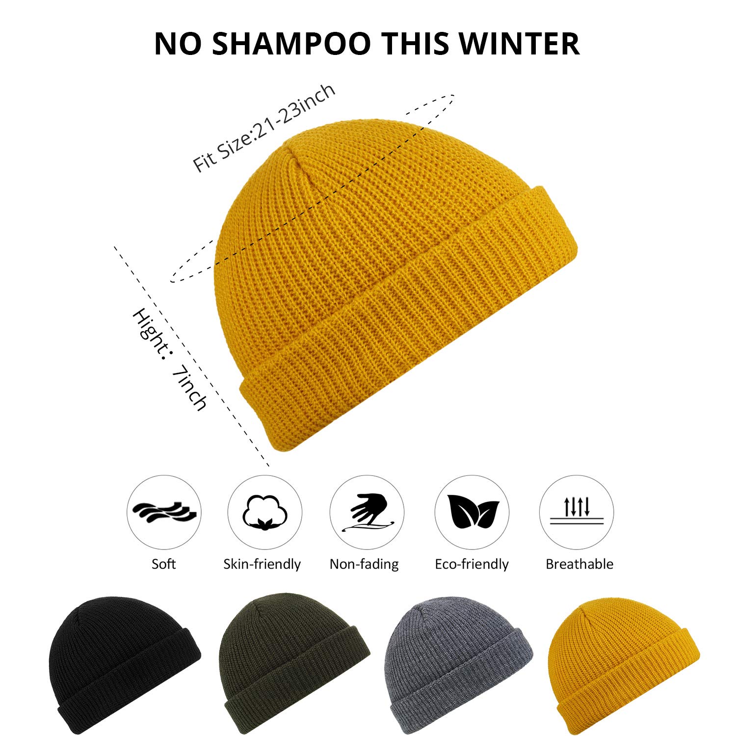 SATINIOR 4 Pieces Trawler Beanie Watch Hat Roll up Edge Skullcap Fisherman Beanie Unisex (Black, Army Green, Dark Gray, Yellow)