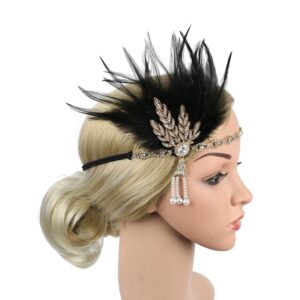 lvooaxs Flapper Headband Daisy Buchanan Costume Great Gatsby Leaf Tiara Headpiece 1920's Fancy Hair Accessory (black+gold)